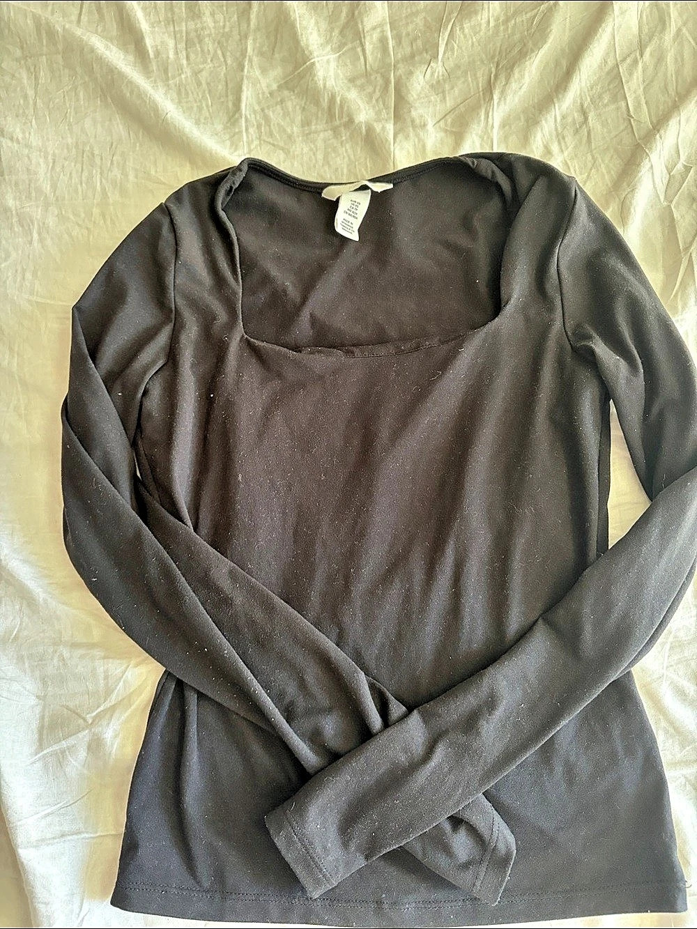 H&M Long-Sleeved Square-Neck Top Long Sleeve Black XS